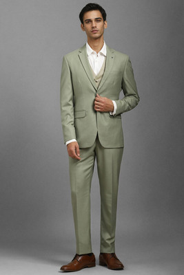LOUIS PHILIPPE Men Olive Slim Fit Textured Formal Three Piece Suit Solid Men Suit