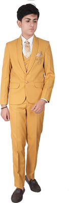 SEMINO 5 Piece Coat Pant Suit Set Solid Boys Suit