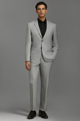 LOUIS PHILIPPE Men Grey Slim Fit Textured Formal Two Piece Suit Solid Men Suit