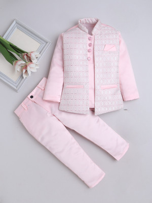 Fourfolds Sequins Embellished 2 Piece Jodhpuri Solid Boys Suit