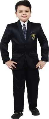 BT DEZINES BT DEZINES Coat Pant Suit Set: Shirt, Pants, Coat, and Tie for Kids Solid Boys Suit