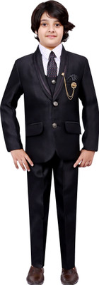 BT DEZINES 5 Piece Coat Suit Set: Shirt Pants Blazer Waistcoat & Tie for Kids & Boys Solid Boys Suit