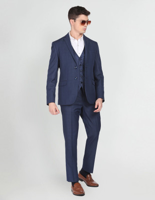 ARROW Men Navy Tailored Fit Reversible Waistcoat Three Piece Suit Checkered Men Suit