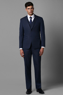 LOUIS PHILIPPE Men Navy Slim Textured Formal Three Piece Suit Solid Men Suit