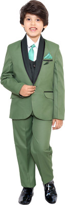 Fourfolds 5 Piece Coat Suit Solid Boys Suit