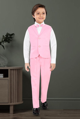 SEMINO KIDS PARTY WEAR WAISTCOAT PANT SHIRT AND BOW SET Solid Boys Suit