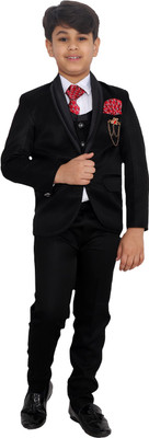 Fourfolds 5 Piece Coat Suit Solid Boys Suit