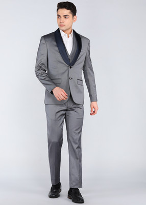 PARK AVENUE SB2 BTN SLM DETCHBL SHWL REV WC 3PC SUIT Self Design Men Suit
