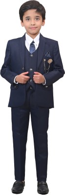 YoungYarns 5 Piece Coat Suit with Shirt Pant Blazer Waistcoat & tie for Kids Solid Boys Suit