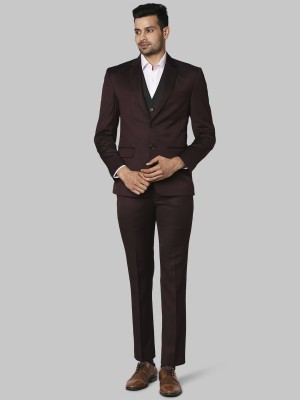 PARK AVENUE 2SB 3 PC NOTCH WITH PIPING W/C-S.SLIM Self Design Men Suit