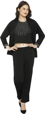 Hautemoda 3Pc Co-Ord Set |Top, Pants And Blazer Solid Women Suit