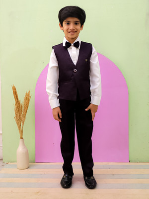 HouseOfCommon 3 Piece Jacquard Design Solid Boys Suit
