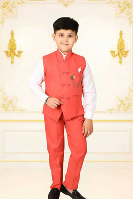 Paryushnam sirt,waistcoat and pant Self Design Boys Suit