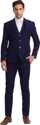 PARK AVENUE 2SB 3 PC NOTCH WITH PIPING W/C-S.SLIM Self Design Men Suit