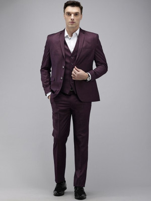 PARK AVENUE 3 PCS SB2 BTN NOTCH CLR SUIT - S.SLM FIT Self Design Men Suit