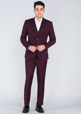 PARK AVENUE 2SB 3 PC NOTCH WITH PIPING W/C-S.SLIM Solid Men Suit