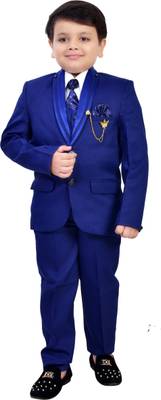 BT DEZINES BT Dezines 5 Piece Coat Suit Set With Shirt, Pant, Waistcoat & Tie For Boys 5 Piece Coat Pant Suit Set Solid Boys Suit
