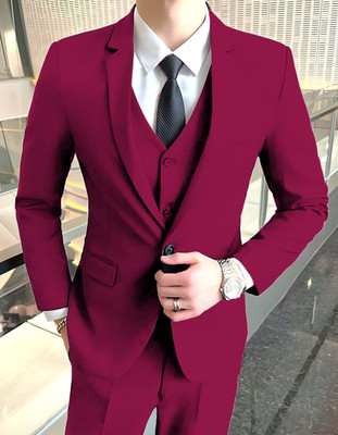 VERTICALS 3 Piece Suit Solid Men Suit
