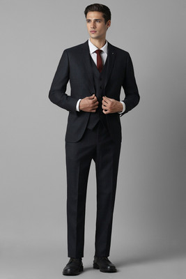 LOUIS PHILIPPE Men Black Slim Fit Check Formal Three Piece Suit Solid Men Suit