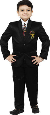 BT DEZINES BT DEZINES Coat Pant Suit Set: Shirt, Pants, Coat, and Tie for Kids Solid Boys Suit
