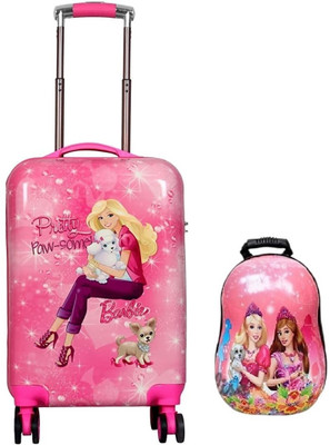 D Paradise 20 Inch Hardcase Barbie with dog Trolley Bag Suitcase & 13 Inch Backpack Cabin & Check-in Set 4 Wheels - 20 inch