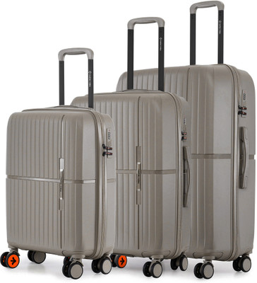 NASHER MILES Springfield HardSide Polypropylene Set of 3 Champagne Trolley Bag(55,65&75cm) Cabin & Check-in Set 8 Wheels - 28 inch