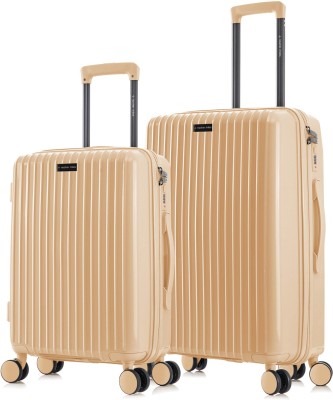 NASHER MILES Pondicherry Hardside Polypropylene Peach Trolley (55 & 65 cm) Cabin & Check-in Set 8 Wheels - 24 inch