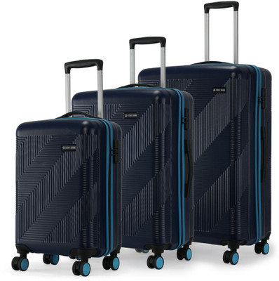 Stony Brook by Nasher Miles Echo HardSided Polycarbonate Luggage Navy Blue Blue Trolley Bags(55,65&75cm) Cabin & Check-in Set 8 Wheels - 28 inch