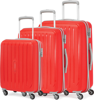 ARISTOCRAT Hard Body Set Of 3 Luggage 4 Wheels – Photon 3P Set (Cabin+Medium+Large) – Trolley Bag – Red For Rs. 4499 @ 81 %