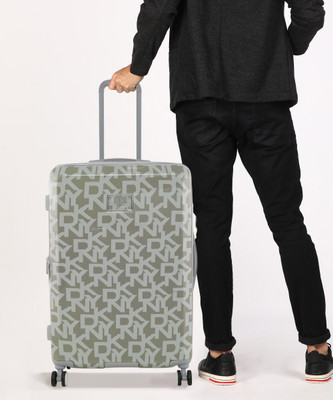 DKNY SIGNATURE HARDSIDE Range Storm Grey & White Color Hard Case Expandable  Check-in Suitcase 4 Wheels - 28 inch