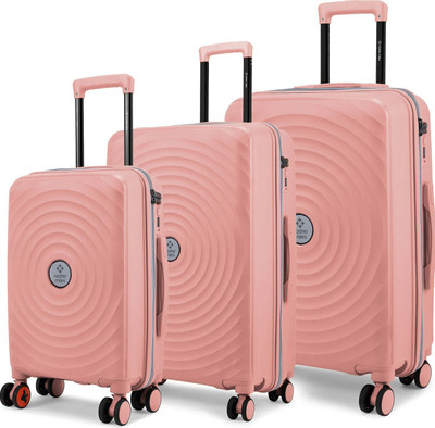 NASHER MILES Goa Hard-sided Polypropylene Luggage of 3 Peach Trolley Bags(55,65&75Cm) Cabin & Check-in Set 8 Wheels - 28 inch