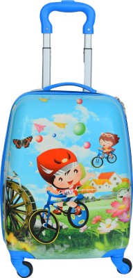 D Paradise Kids 17 Inch cute cycle boyCartoon Print Trolley Bag Suitcase for Girls& Boy Cabin Suitcase 4 Wheels - 17 inch