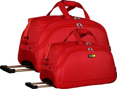 Skysun (Expandable) Duffel Trolley Pack of 2 Polyester Waterproof Luggage Travel Bag with 2 Wheels for Men and Women-20-24 Inch-Red Duffel With Wheels (Strolley)