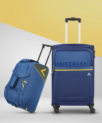ARISTOCRAT Brezza Medium Trolley Bag 65cm & Dart Duffle Trolley 55cm For Travel Check-in Suitcase 4 Wheels - 27 inch