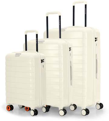 NASHER MILES Vienna Hardside Polypropylene Set of 3 White Cream Trolley Bag(55,65&75cm) Cabin & Check-in Set 8 Wheels - 28 inch