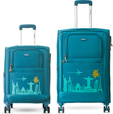 Timus Salsa Plus 58cm&68 cm-Soft Luggage Trolley Bags Combo Set 2 Soft Spinner Wheels Expandable  Cabin & Check-in Set 8 Wheels - 28 inch