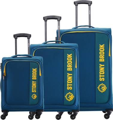 Stony Brook by Nasher Miles Classic Soft-Sided Polyester Luggage Set of 3 Teal Trolley Bags (55, 65 & 75cm) Cabin & Check-in Set - 28 inch