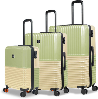 NASHER MILES Istanbul Hard-Sided ABS and PC Luggage Green and Yellow Trolley Bags(55,65&75cm) Cabin & Check-in Set 8 Wheels - 28 inch