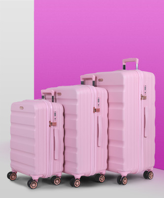ROMEING Venice Polycarbonate Hard-sided Luggage Set of 3 Trolley Bags (Pink) (55, 65 & 75 cm) Cabin & Check-in Set 4 Wheels - 28 inch