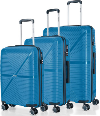 Stony Brook by Nasher Miles Axis Hard-Sided Polypropylene Luggage Set of 3 Teal Trolley Bags (55, 65 &75cm) Cabin & Check-in Set 8 Wheels – 28 inch
