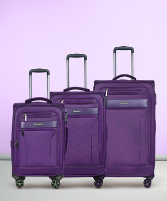 NASHER MILES Berlin Expander soft-sided Polyester Luggage Set of 3 Purple(55, 65 & 75 Cm) Expandable  Cabin & Check-in Set 4 Wheels - 28 inch