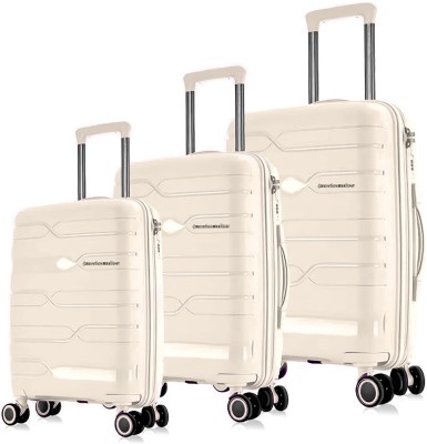 NASHER MILES Paris Hard-sided Polypropylene Luggage Set of 3 White Trolley Bag(55,65&75Cm) Cabin & Check-in Set 8 Wheels - 28 inch