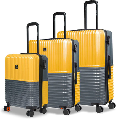 NASHER MILES Istanbul Hard-sided Luggage Set of 3 Yellow and Grey (55, 65 & 75 Cm) Cabin & Check-in Set 8 Wheels - 28 inch