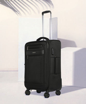 NASHER MILES Berlin Expander soft-sided Polyester Check-In Luggage Black 28 inch |75cm Trolley bag Expandable  Check-in Suitcase 4 Wheels - 28 inch