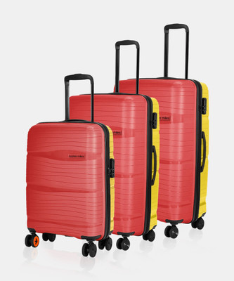 NASHER MILES Nicobar Hard-sided Luggage Set of 3 Red and Yellow (55, 65 & 75 Cm) Cabin & Check-in Set 8 Wheels - 28 inch
