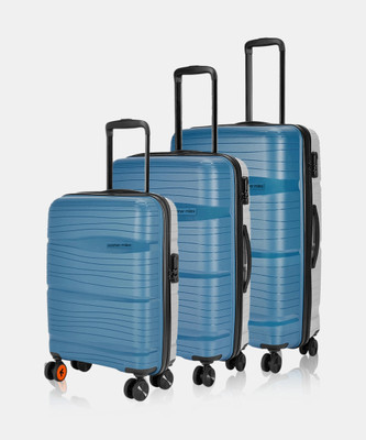 NASHER MILES Nicobar Hard-Sided Dual Tone Set of 3 Blue and Grey (55, 65 & 75 cm) Check-in Suitcase 8 Wheels - 28 inch