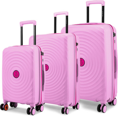 NASHER MILES Goa Hard-sided Polypropylene Luggage Set of 3 Pink Trolley Bags(55,65&75Cm) Cabin & Check-in Set 8 Wheels - 28 inch
