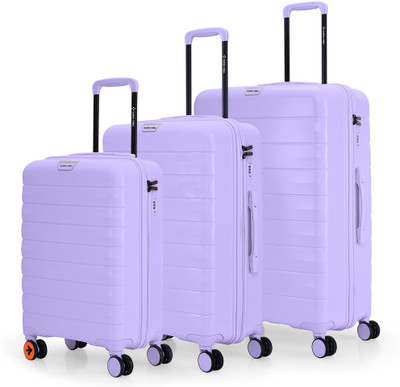NASHER MILES Vienna Hard-Sided Polypropylene Luggage Set of 3 Purple Trolley Bag(55,65&75cm) Cabin & Check-in Set 8 Wheels - 28 inch