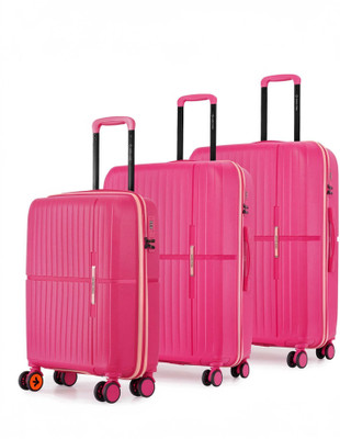 NASHER MILES Springfield HardSide Polypropylene Luggage 3 Pink Trolley Bag(55,65&75cm) Cabin & Check-in Set 8 Wheels - 28 inch