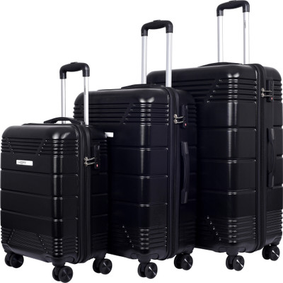 Luggero Light-Weight & Durable Polycarbonate BLACK - (L+M+S) Check-in Suitcase 8 Wheels - 28 inch